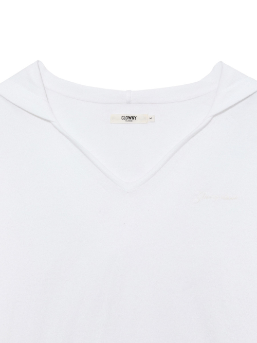 G HUG V-NECK KNIT HOODIE (WHITE)