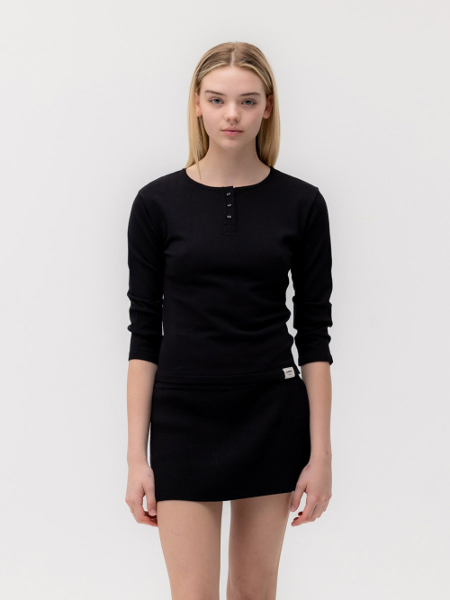 3/4 BUTTON FLY KNIT TEE (BLACK)