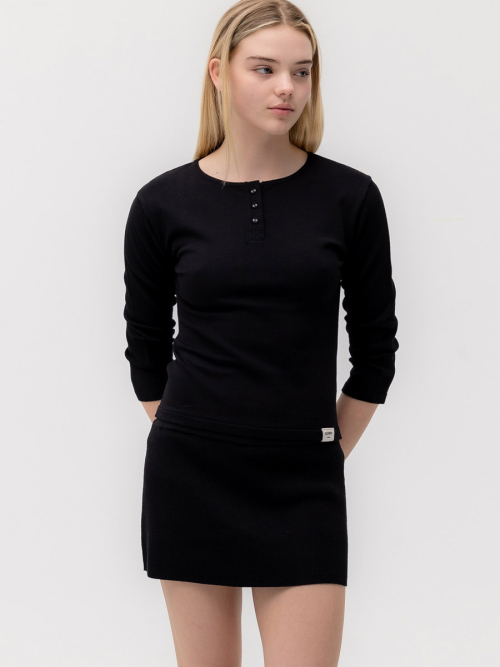 3/4 BUTTON FLY KNIT TEE (BLACK)