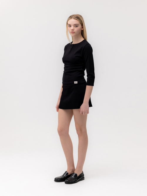 3/4 BUTTON FLY KNIT TEE (BLACK)