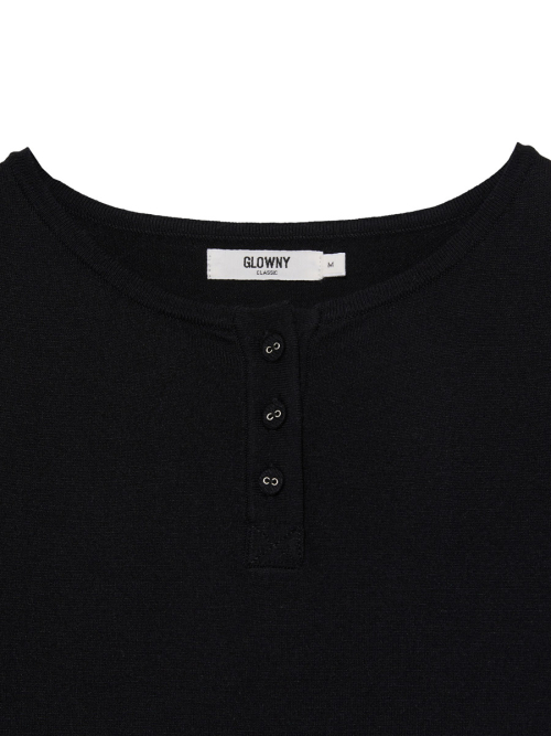 3/4 BUTTON FLY KNIT TEE (BLACK)