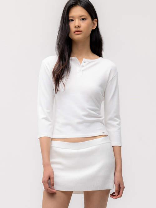 3/4 BUTTON FLY KNIT TEE (WHITE)