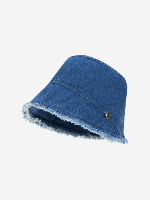 Frayed Hem Moon Bucket Hat (Blue Denim)