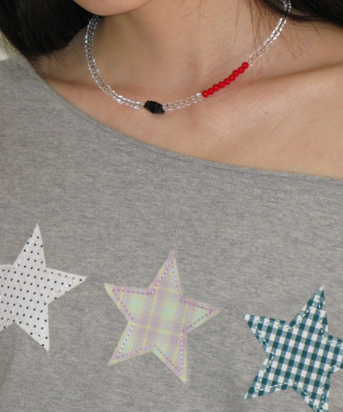 3 STAR APPLIQUE OFF SHOULDER T SHIRT GREY