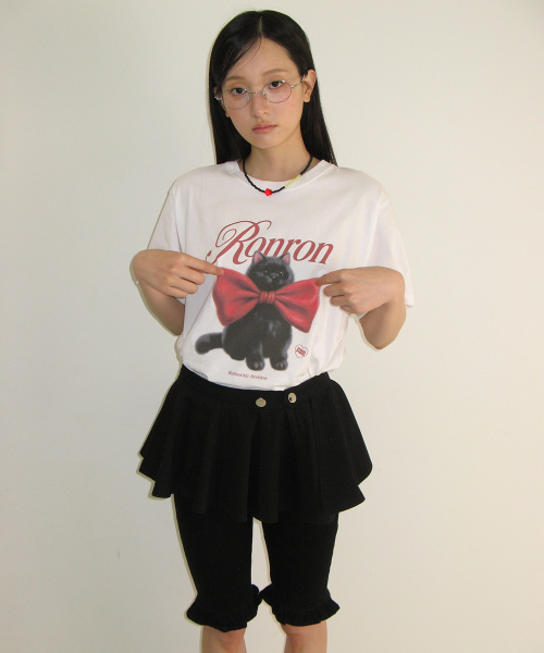 BIG RIBBON CAT BASIC FIT T SHIRT WHITE