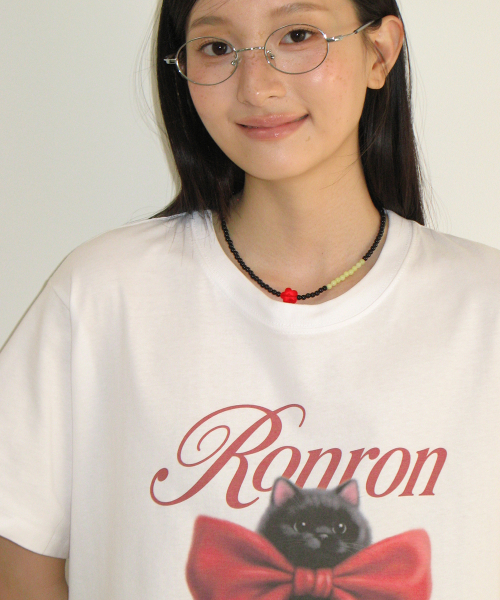 BIG RIBBON CAT BASIC FIT T SHIRT WHITE