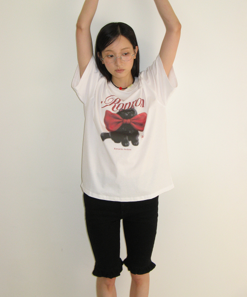 BIG RIBBON CAT BASIC FIT T SHIRT WHITE