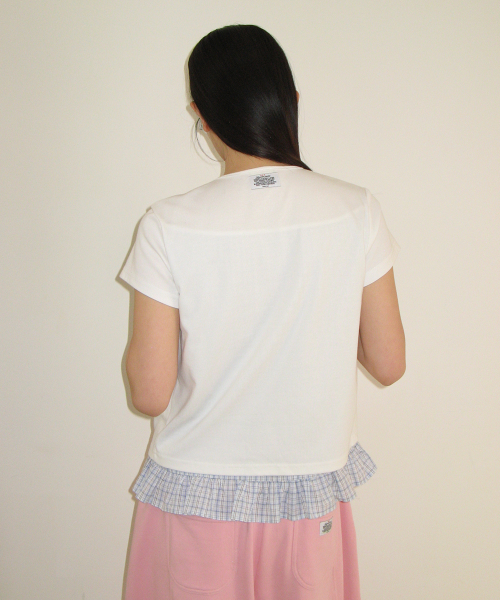 CARDIGAN LAYERED SOFT CHECK T SHIRT WHITE