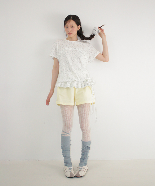 EYELET FLORAL FRILL SHORT SLEEVE WHITE