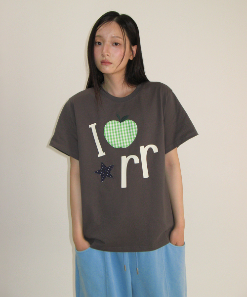 I RR APPLIQUE BASIC FIT T SHIRT CHARCOAL