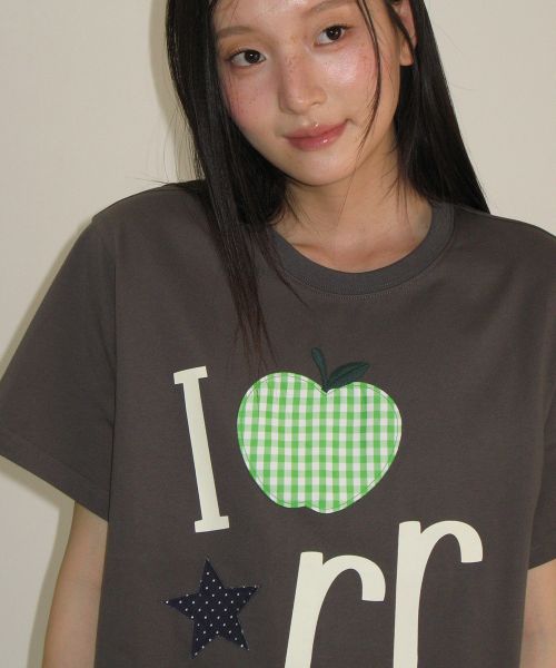 I RR APPLIQUE BASIC FIT T SHIRT CHARCOAL