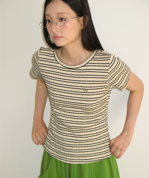 STRIPE SLIM FIT SHORT SLEEVE IVORY