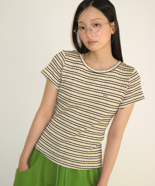 STRIPE SLIM FIT SHORT SLEEVE IVORY