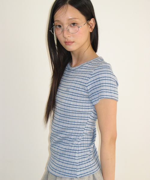 STRIPE SLIM FIT SHORT SLEEVE SOFT BLUE