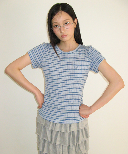 STRIPE SLIM FIT SHORT SLEEVE SOFT BLUE