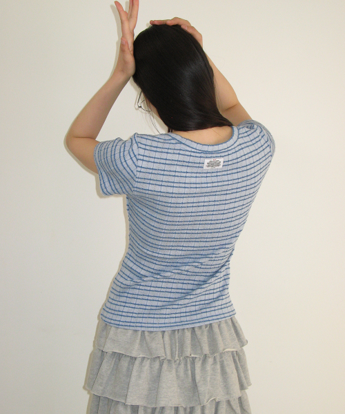 STRIPE SLIM FIT SHORT SLEEVE SOFT BLUE