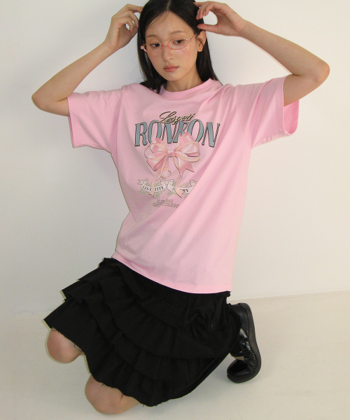 VINTAGE DOUBLE RIBBON BASIC FIT T SHIRT PINK