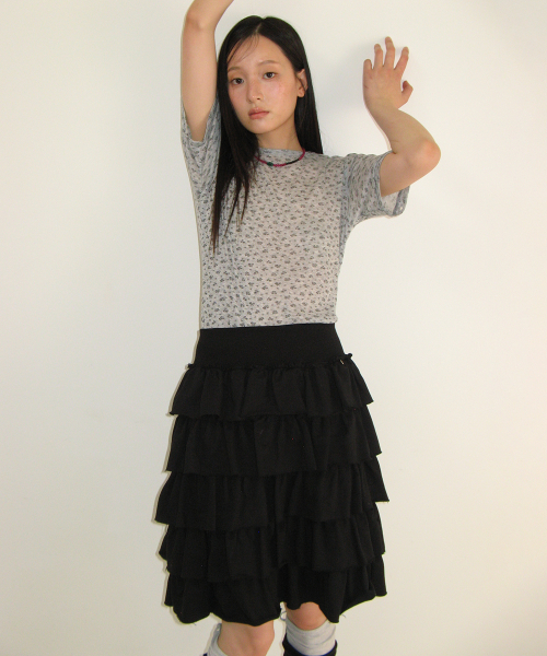 CANCAN TIERED MIDI SKIRT BLACK