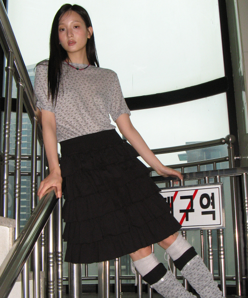 CANCAN TIERED MIDI SKIRT BLACK
