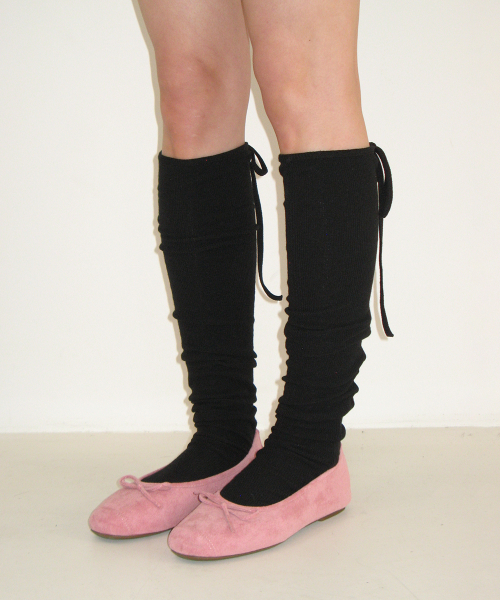 LOGO STRING KNEE SOCKS BLACK