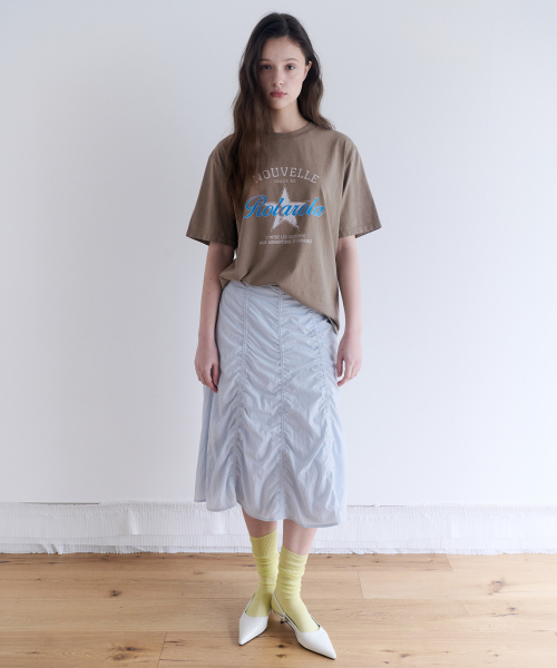 SHIRRING MIDI SKIRT SKY