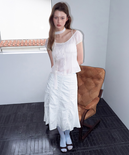 SHIRRING MIDI SKIRT WHITE