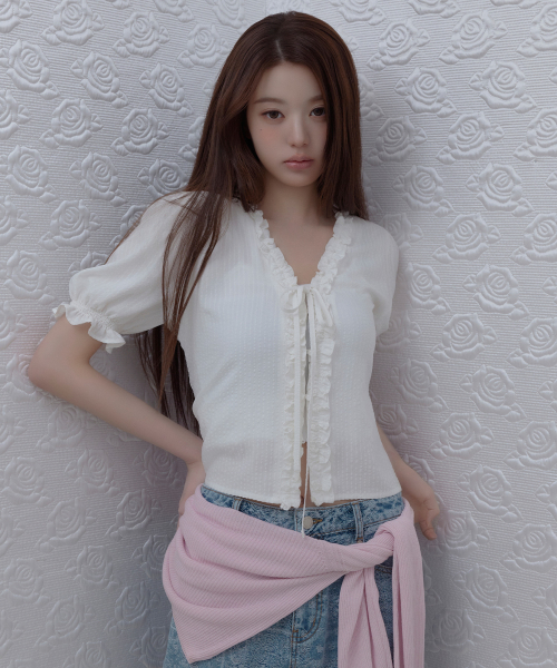 FRILL OPEN BLOUSE WHITE