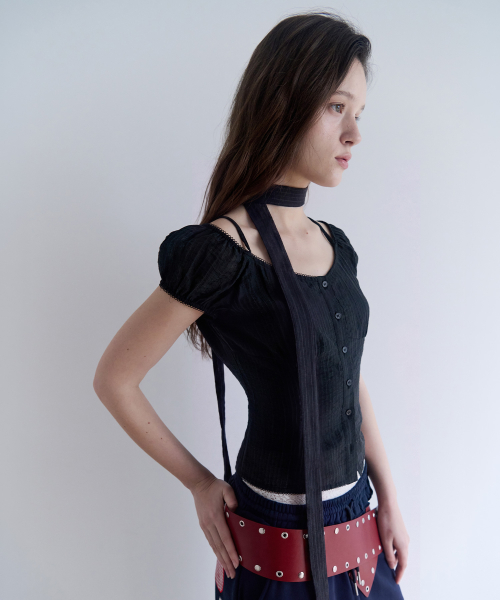 OFF SHOULDER TIE BLOUSE BLACK