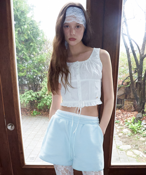 CROP SHIRRING SLEVELESS BLOUSE WHITE