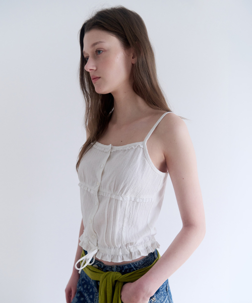 PINTUCK LACE CROP SLEEVELESS BLOUSE WHITE
