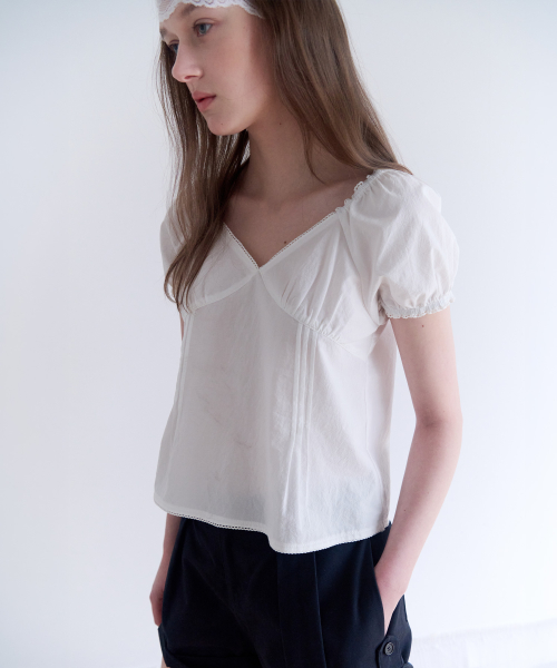 PUFF SLEEVE SHIRRING BLOUSE WHITE