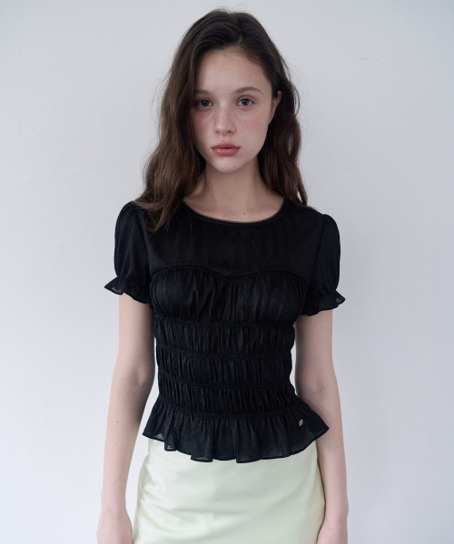 SMOCKING SHIRRING BLOUSE BLACK
