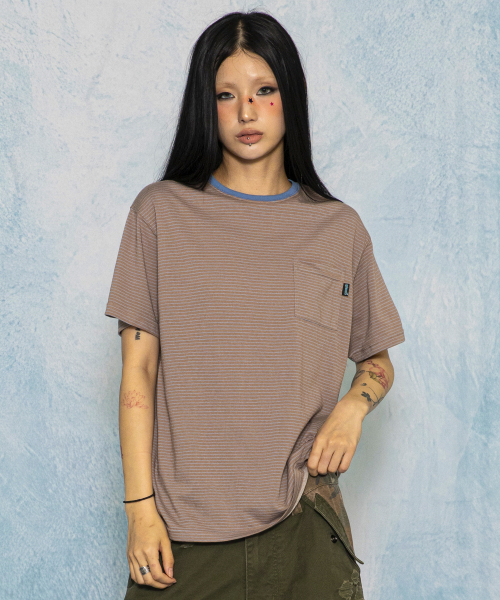 GT168 페이디드 빈티지 스트라이프 티셔츠 (BROWN)