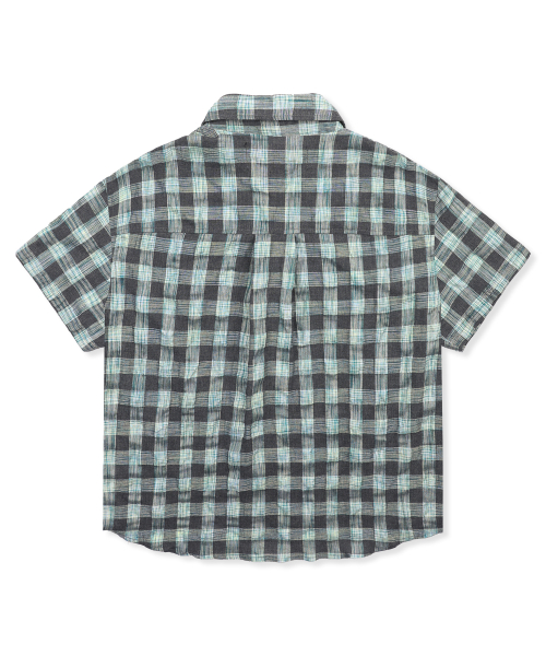 GS018 타탄체크 시어서커 크롭 하프 셔츠 (BLUE GREEN)