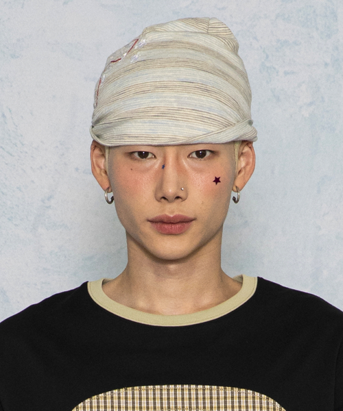 GC085 써머 스티치 스트라이프 스냅 비니 (IVORY)