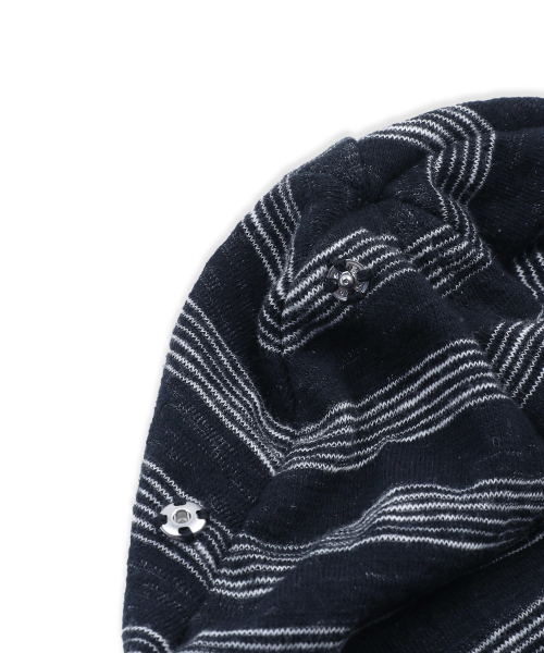 GC085 써머 스티치 스트라이프 스냅 비니 (BLACK)