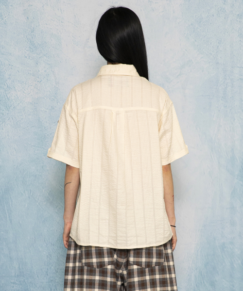 GS019 포켓포인트 시어서커 쿠반 셔츠 (IVORY)
