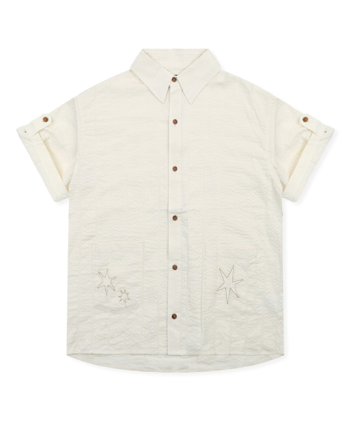GS019 포켓포인트 시어서커 쿠반 셔츠 (IVORY)