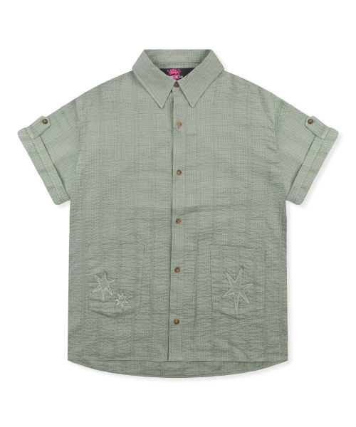 GS019 포켓포인트 시어서커 쿠반 셔츠 (OLIVE)