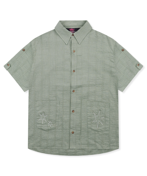 GS019 포켓포인트 시어서커 쿠반 셔츠 (OLIVE)