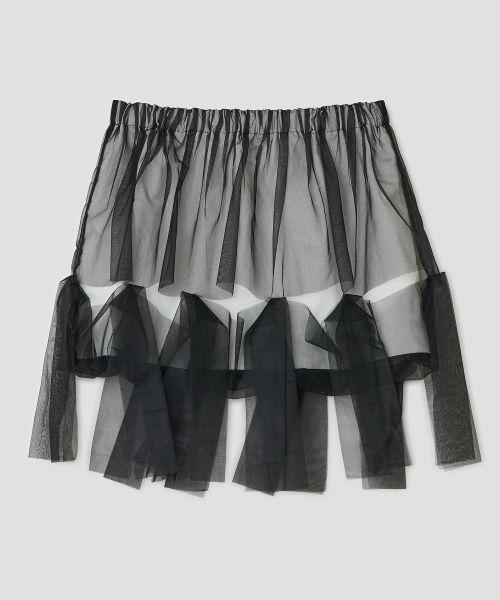 Mesh Layered Puff Skirt [Black]