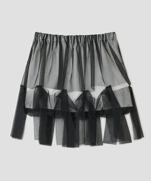 Mesh Layered Puff Skirt [Black]