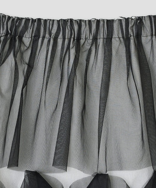 Mesh Layered Puff Skirt [Black]