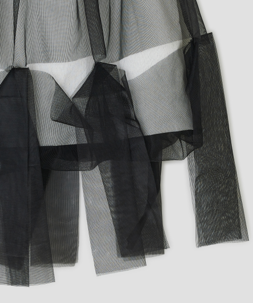 Mesh Layered Puff Skirt [Black]