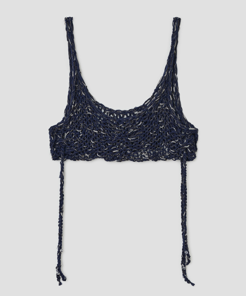 Beaded Strap Knit Top [Navy]