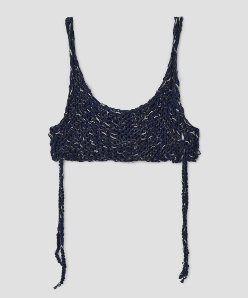 Beaded Strap Knit Top [Navy]