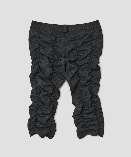 Shirred Texture Capri Pants [Charcoal]