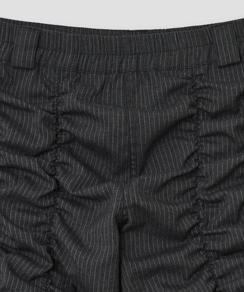 Shirred Texture Capri Pants [Charcoal]