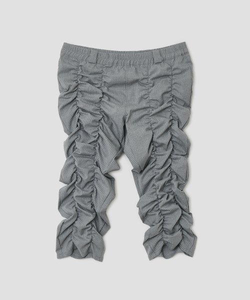 Shirred Texture Capri Pants [Gray]