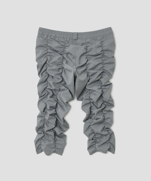 Shirred Texture Capri Pants [Gray]